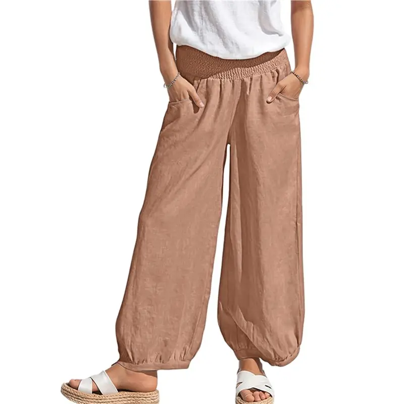 

Женские хлопковые брюки-палаццо CYL: летние, в стиле бохо, с широкими штанинами, с высокой талией, повседневные, для отдыха и отпуска