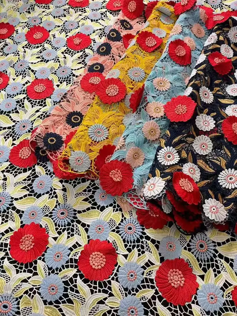 

5Yards Luxury African 3D Voile Cord Polyester Tulle Lace Fabrics for Nigerian Wedding Dress Party 2026 Embroidery French Style