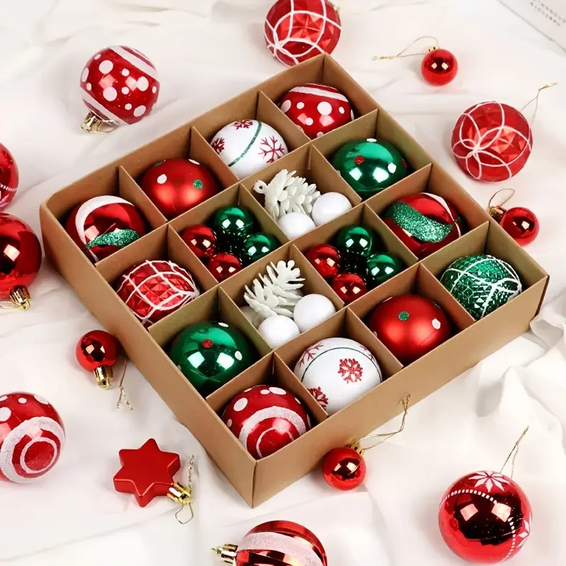 44PCS/Set Christmas Hanging Ball Decorations Shiny Plastic Baubles Ornaments Set for Home Tree Party Holiday Celebration
