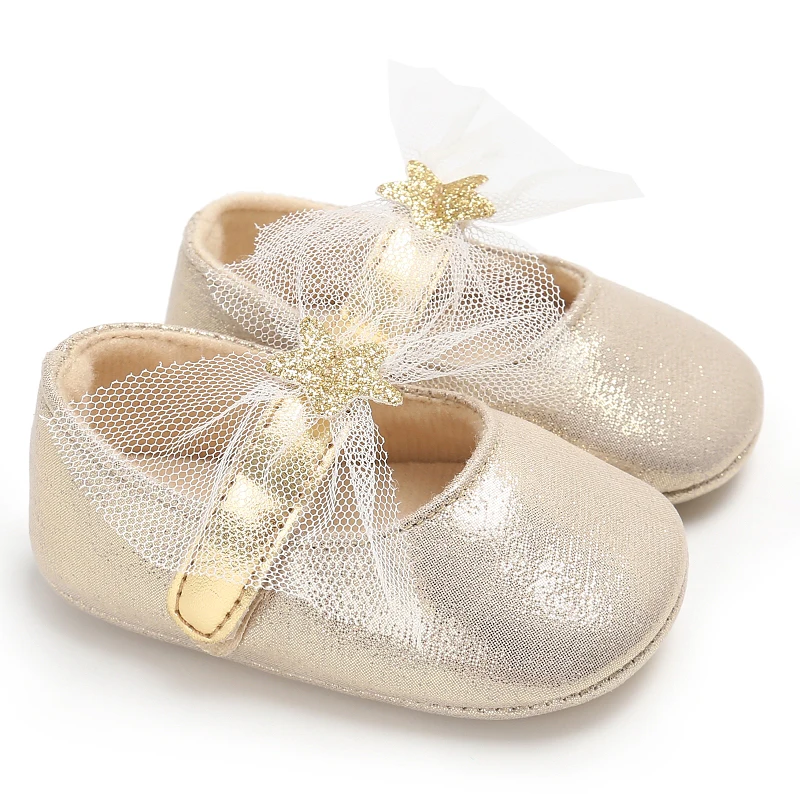 Golden Color Cute Baby Walking Shoes Flat Ballet Footwear with Adjustable Straps for Girls Comfortable First-Time Walk