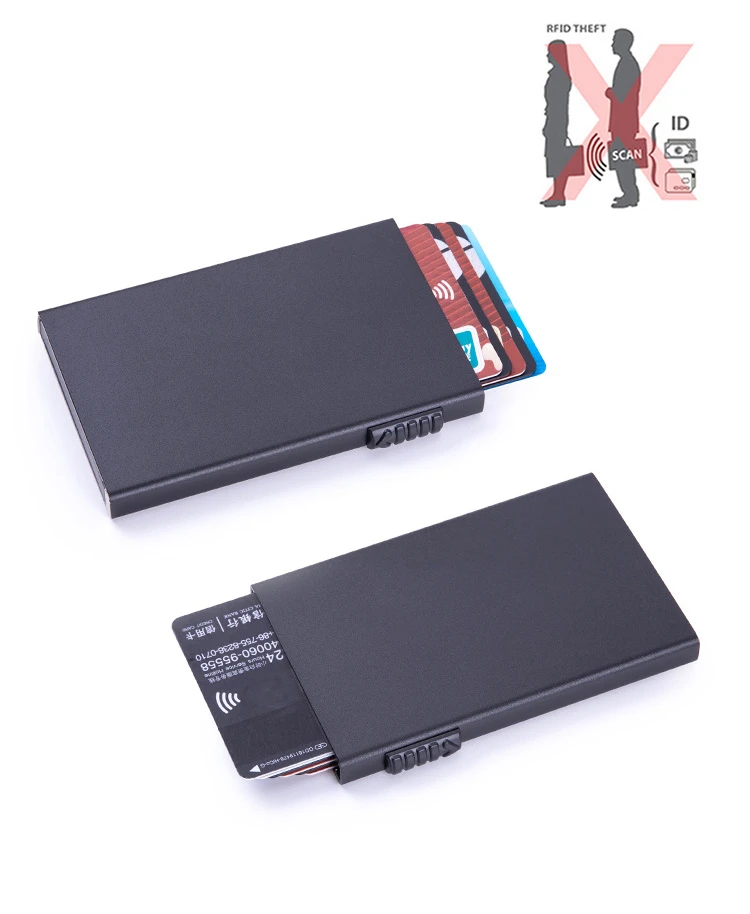 Magischer Ausweis- und Kreditkartenhalter, Smart Wallet für Damen und Herren, ID-Kartenetui, Metall, dünn, schlank, Pop-Up, Aluminium, minimalistische Geldbörse – Detail 3