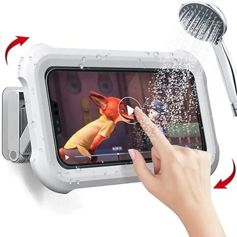 SHOWER PHONE HOLDER WATERPROOF CASE Waterproof 360° Rotating Anti-fog Touch Wall Mount Phone Holder Retractable Sealed PhoneCase