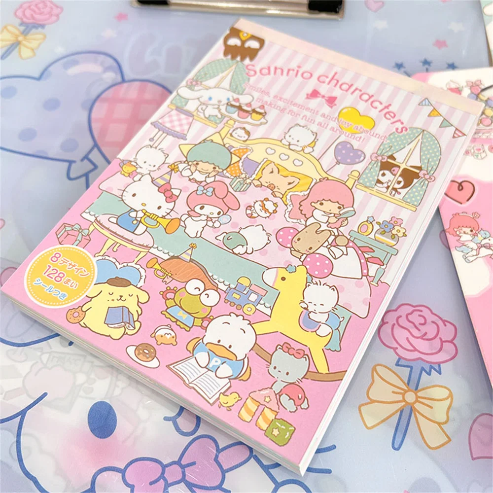 Sanrio Sticker Book Cute Melody Cinnamoroll Kitty Hand Book Note Paper Cartoon Memo With Stickers For Girls Toys Gifts