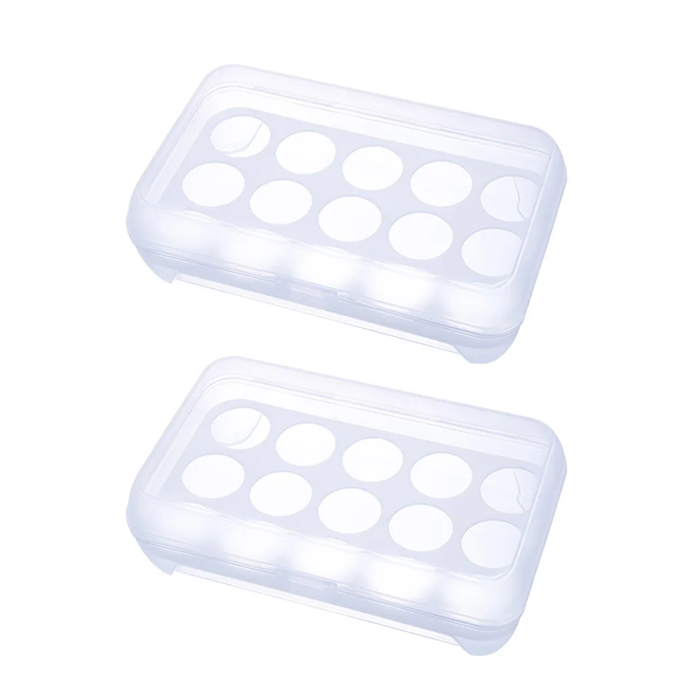 

2pcs 15 Grids Transparent Plastic Eggs Storage Box Anti-collision Egg Holder Container Eggs Case Tray (White)