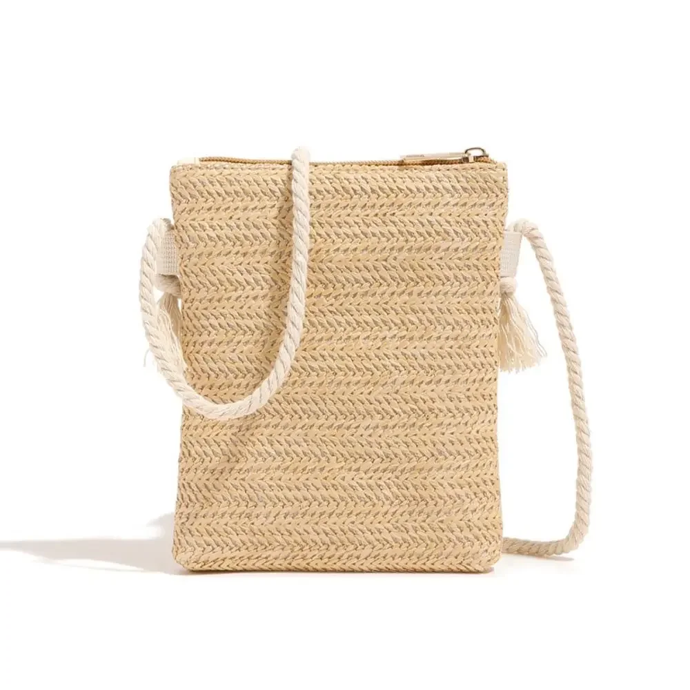 Mini Straw Rattan Woven Plait Small Square Bags for Girl 2025 Summer Beach Slanted Across Straw Messenger Bag Ladies
