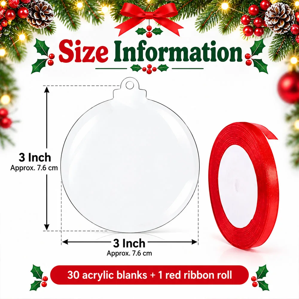 30pcs Sublimation Ornament Blank Sublimation Double Sided Blanks Christmas Ornament Blank Personalized Sublimation Blank