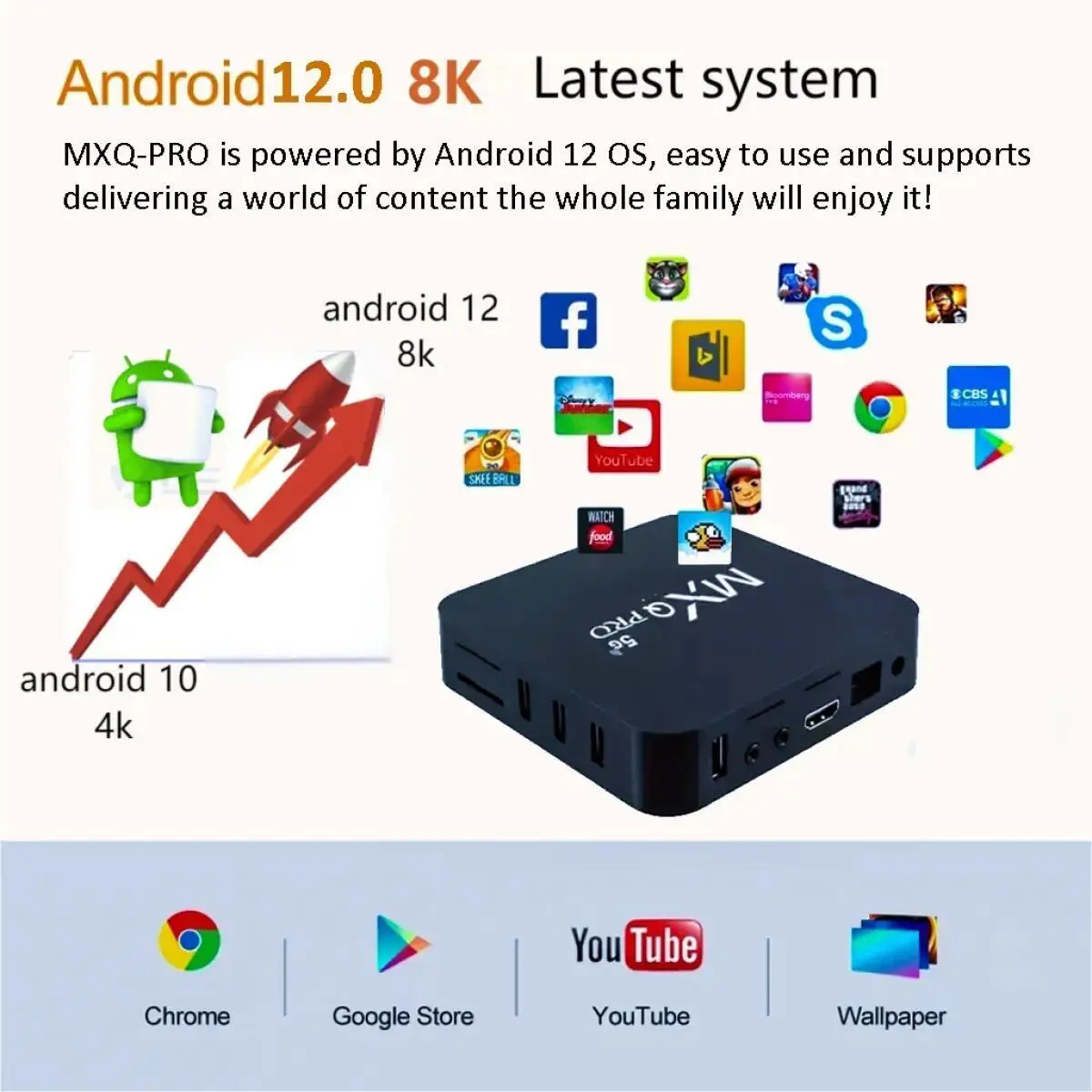 2025 MXQ Pro Smart TV Box Android 12 H3 8K HD 3D Video Home Theater 2.4G&5G H.265 Support Screen Projection TV Set Top Box