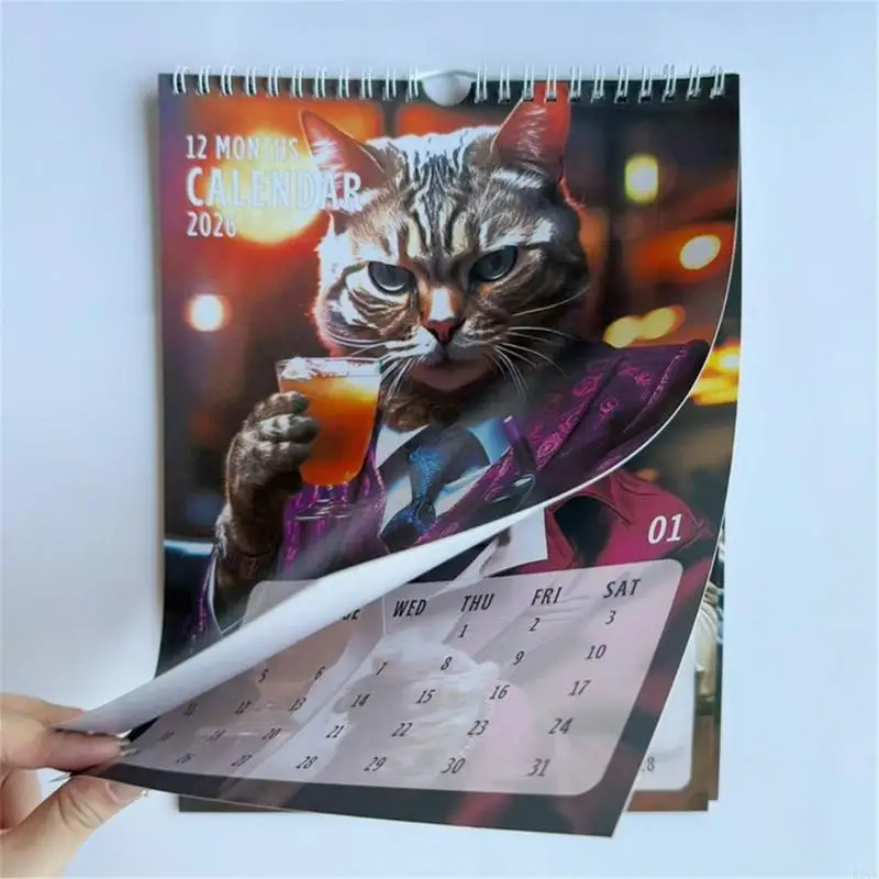 

Creative Cool Cats Pattern 2026 Monthly Artistic Wall Calendar Tear-Resistant Paper Date Calendar for Home Decoration Gifts