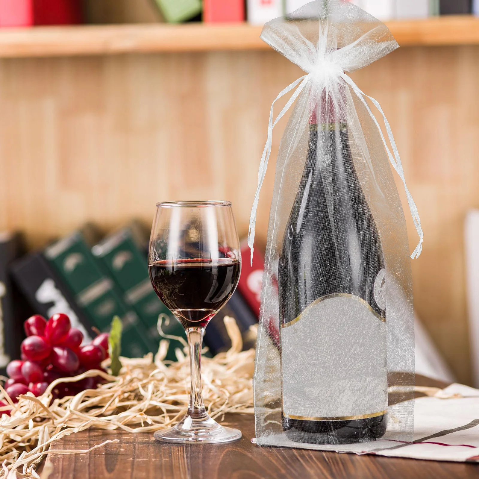 

30Pcs Sheer Mesh Wine Bottle Bags Drawstring Gift Pouches for Wedding Party Christmas Favor Candy Chocolate Storage