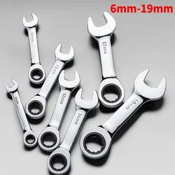 1PCS Stubby Ratchet Spanner - 6-19mm Range, 72 Tooth Short Handle Ratchet Socket Wrenches for Auto Repair and Nut Repair