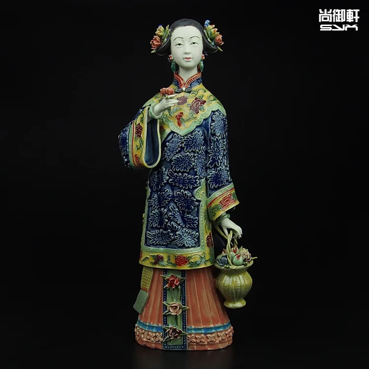 Shiwan doll master of fine ladies of ancient China figure ornaments Happy birthday modern handmade ceramic crafts