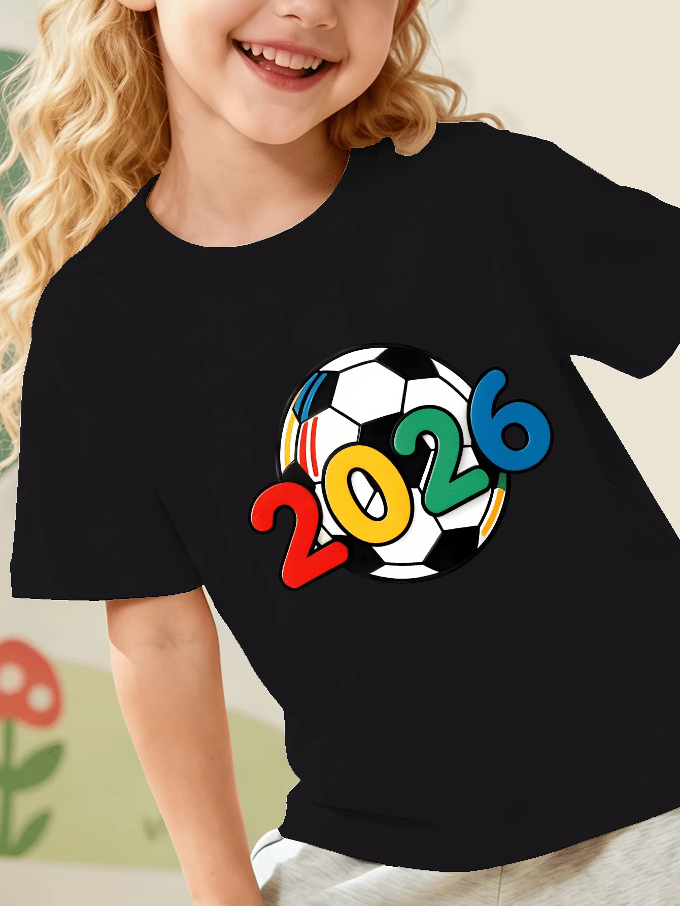 Kids Family Matching T Shirt 2026 Soccer Ball Color Number Cartoon Print Short Sleeve Casual Cotton Boys Girls Daily Wear Tees