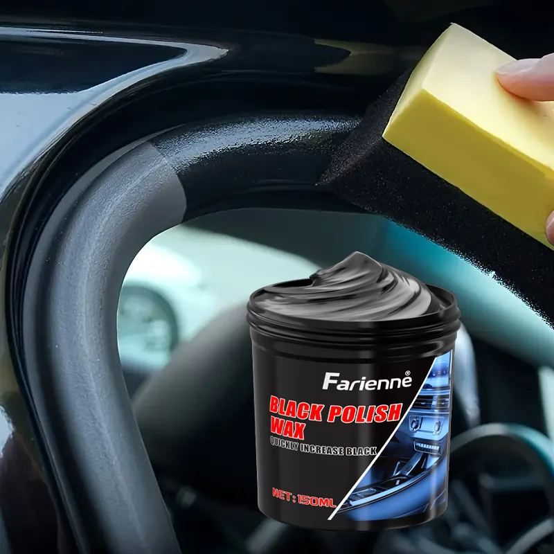 150ml Car Black Polish Wax Plastic & Leather Restorer For Dashboard Tire Leather Scratch Repair With Sponge - view 3