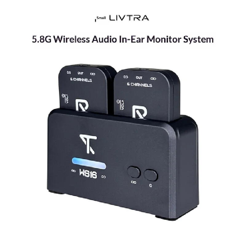 LIVTRA WS16 Wireless In Ear Monitor System 5.8Ghz 30M Transmission Rechargeable Stage Audio Transmitter Receiver For Performance