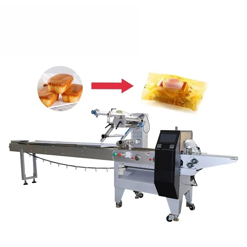 Cake Packing Machine Pastry Muffin Cupcake and Soft Bakery Pillow Pack Wrapping Machinery