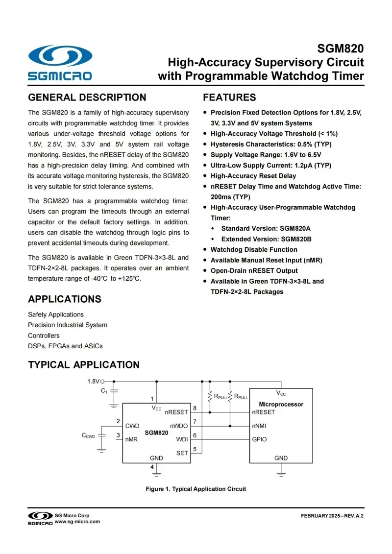 10Pcs SGM820B-1.7XTDB8G/TR TDFN-8,Mark：SGM MKDDB,High-Accuracy Supervisory Circuit with Programmable Watchdog Timer,Electronics