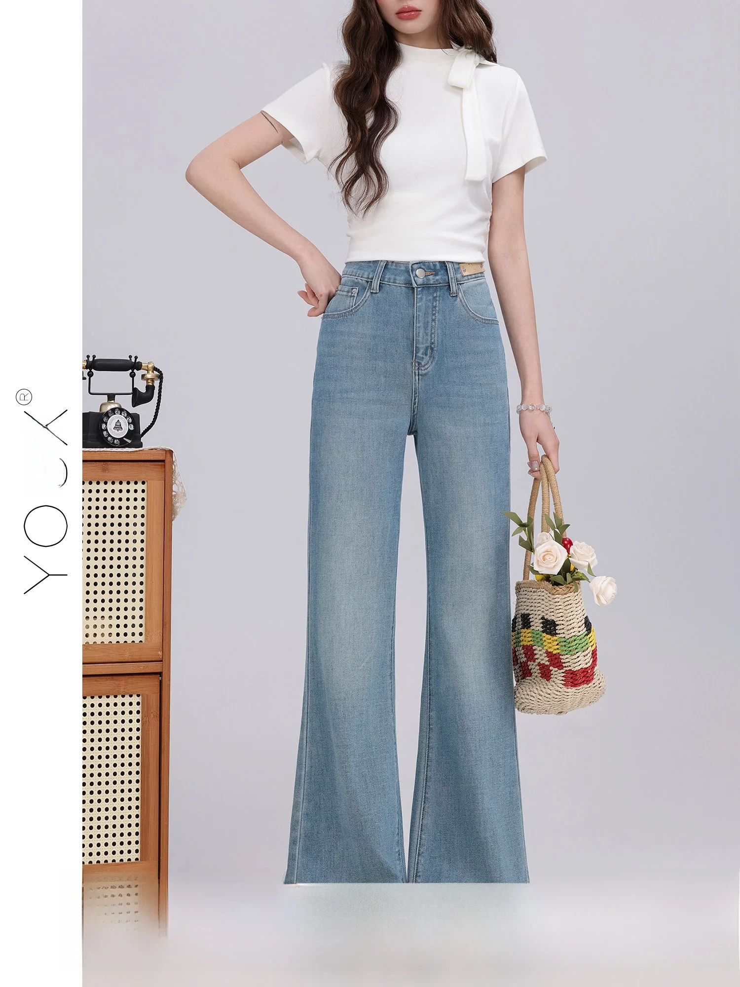

High Waist Slim Fit Micro Flare Jeans Thinming Walking Spring New Sle Four Sided Elastic Small Size Vintage Blue Denim Pants