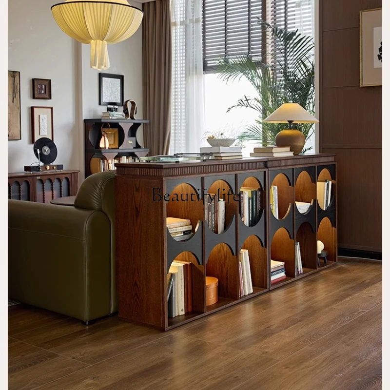 

French retro solid wood module combination bookcase, living room partition cabinet, sofa back mountain cabinet