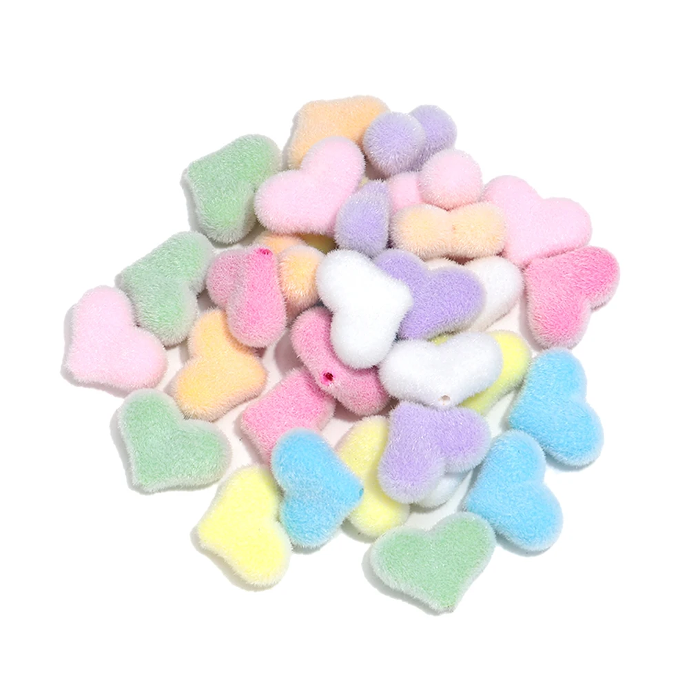 10pcs/lot  Love Heart Loose Beads Candy Color Flocking Acrylic Peach Charms for DIY Bracelet Necklace Craft Jewelry Accessories
