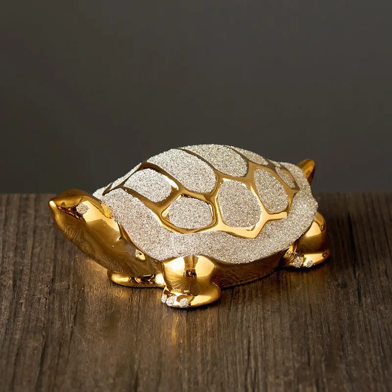 Golden Money Turtle Gold-plated Ceramic Ornament,Home Living Room Foyer Decor,Symbolizing Attracting Wealth  Housewarming Gifts