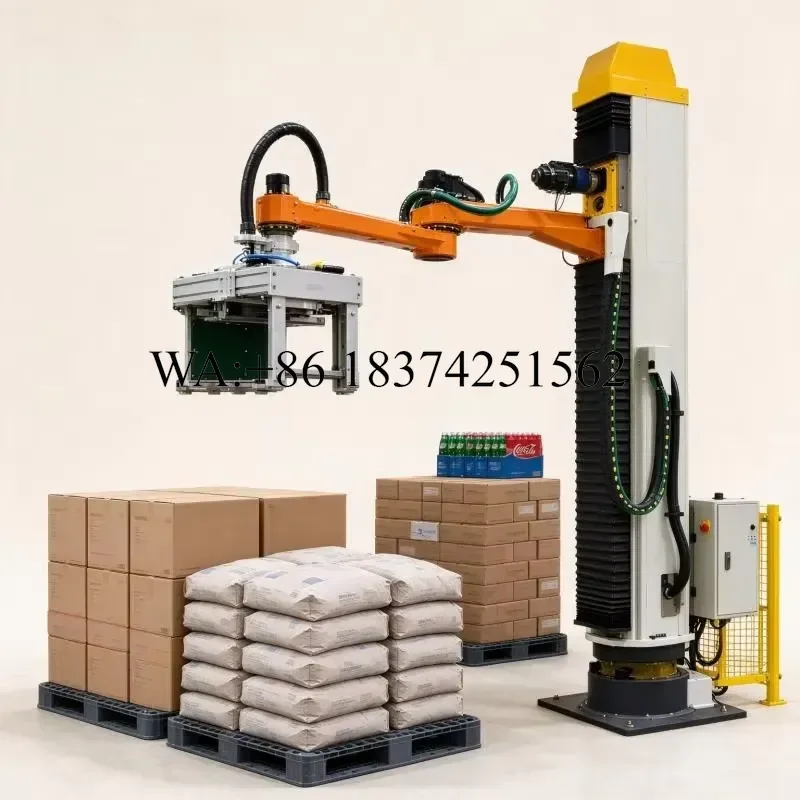 Wmwmnu Column Palletizer for 70kg Cartons Cases Bags Film Automatic Robotic Stacking for Food Production