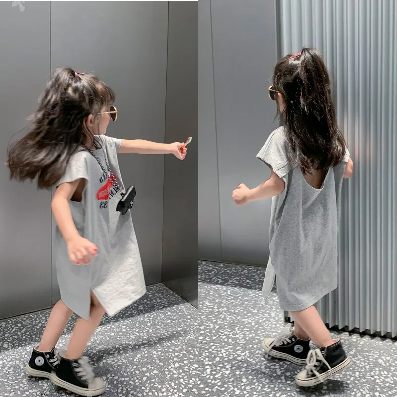 

Baby Girl Dress Girls Short Sleeve T-shirt Korean Children 2024 Summer Dress Letter Halter T-shirt Skirt Baby Casual Skirt