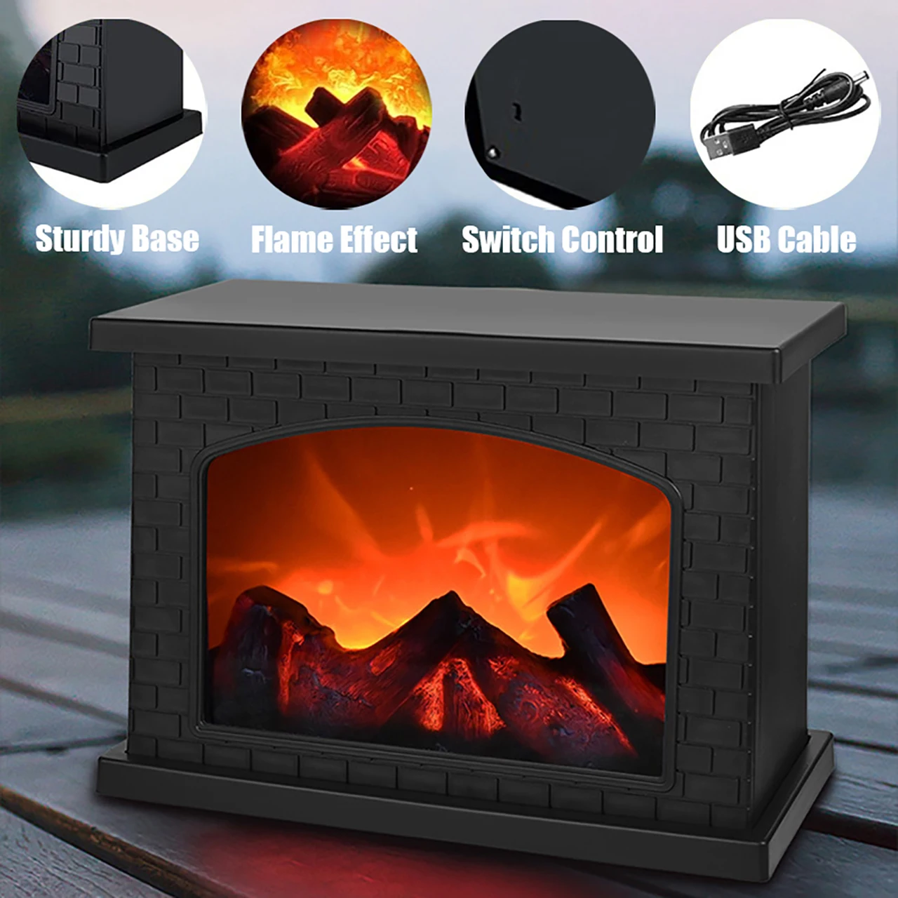 LED Flame Fireplace Lamp Charcoal Style Night Light Warm Light Warm Atmosphere Living Room Desktop Bedroom Home Decoration Lamp