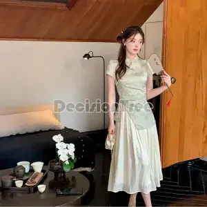 2025 vintage nowa sukienka w stylu chińskim z krótkim rękawem ulepszona nieregularna patchworkowa codzienna qipao delikatny temperament druk qipao
