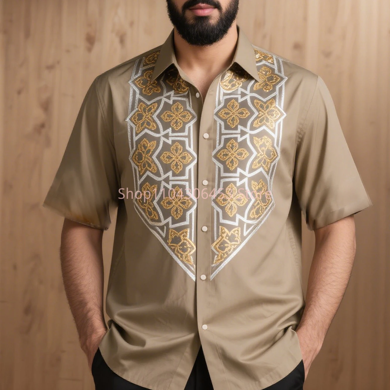 Autumn Men's Multi-color Ethnic Totem Printed Short-sleeved Lapel Shirt Thin Breathable Business Casual Beach Vacation Casual