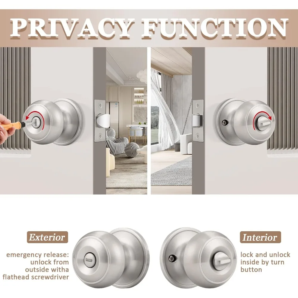 

Upgraded version 8 Pack Interior Privacy Door Knobs Keyless Door Lock Lockset Round Doorknobs in Satin Nickel Door Locks