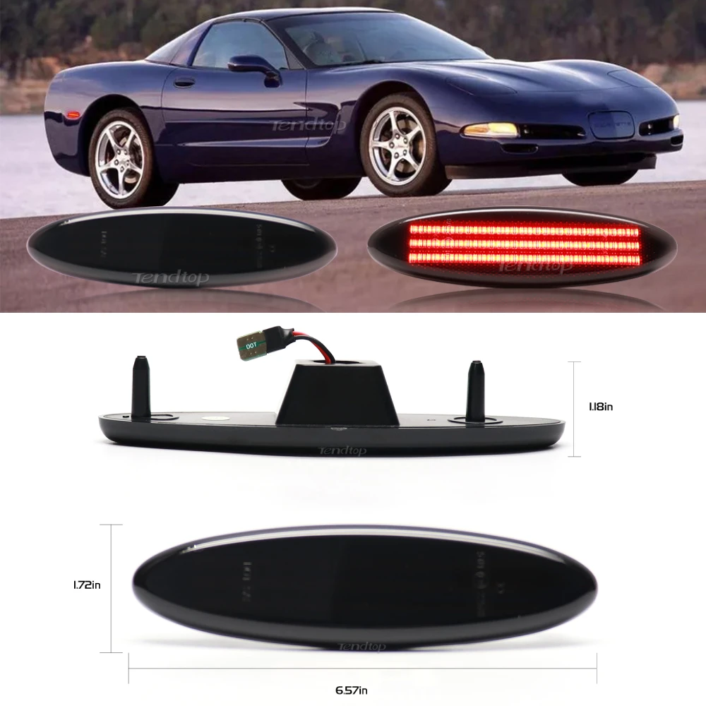 Feu de position latéral LED clignotant rouge, pour Chevy Chevrolet Corvette C5 1997 – 2004, lentille de fumée arrière, Kit de feux latéraux