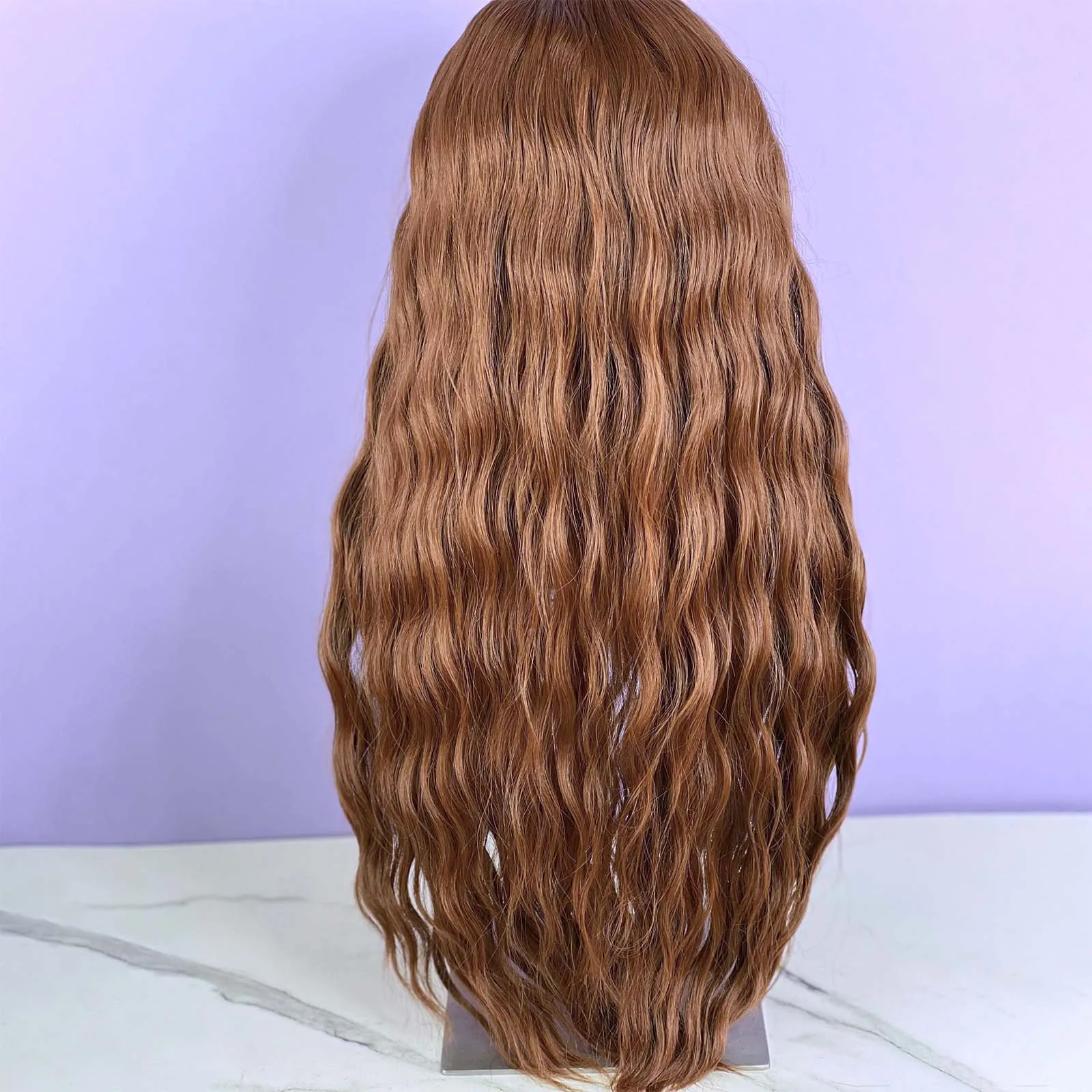 Reddish Brown Wig Synthetic Hair Long Wavy Curly Lace Front Wig Natural Copper Red Auburn Colored Lace Frontal Wigs for Women