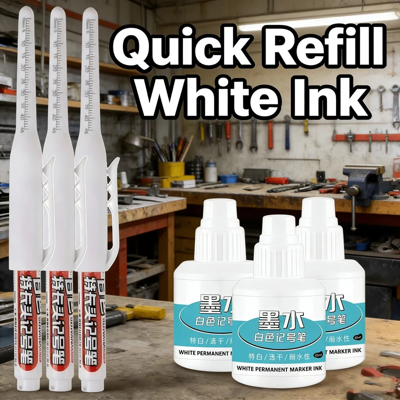 45mm White Waterproof Long Head Nib Deep Hole Markers Pen Tile Carpenter Pen Multi-purpose for Woodworking Black/Red Ink