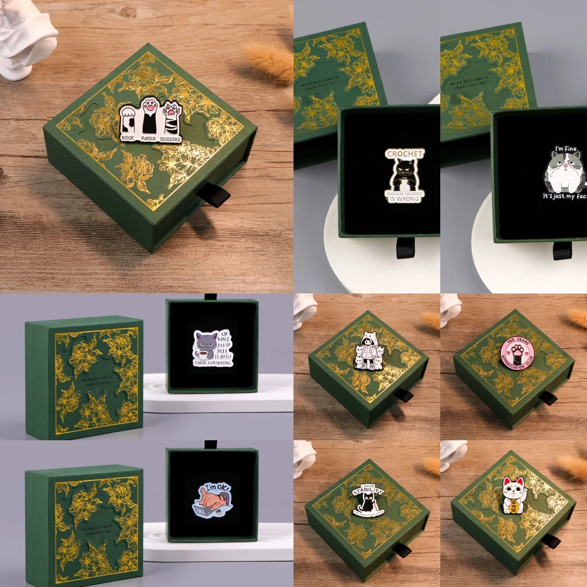 Cartoon Katzen Emaille Pins Prägung Schmuck Box Nette Tiere Broschen für Frauen Männer Sammlung Geschenke Dekor Schublade Organizer Schmuck