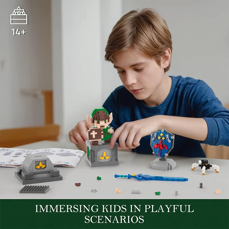 Jogos de desenhos animados crianças brinquedos link mestre espada e escudo hylian conjuntos de blocos de construção micro blocos figura ação modelos coleção