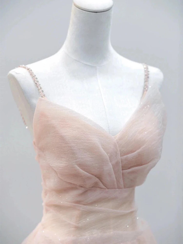 

Pink Super Fairy Maid of Dr 2025 New Sle Strap Daily Wear Slimming Par Gown Wedding Celebration Evening Dr