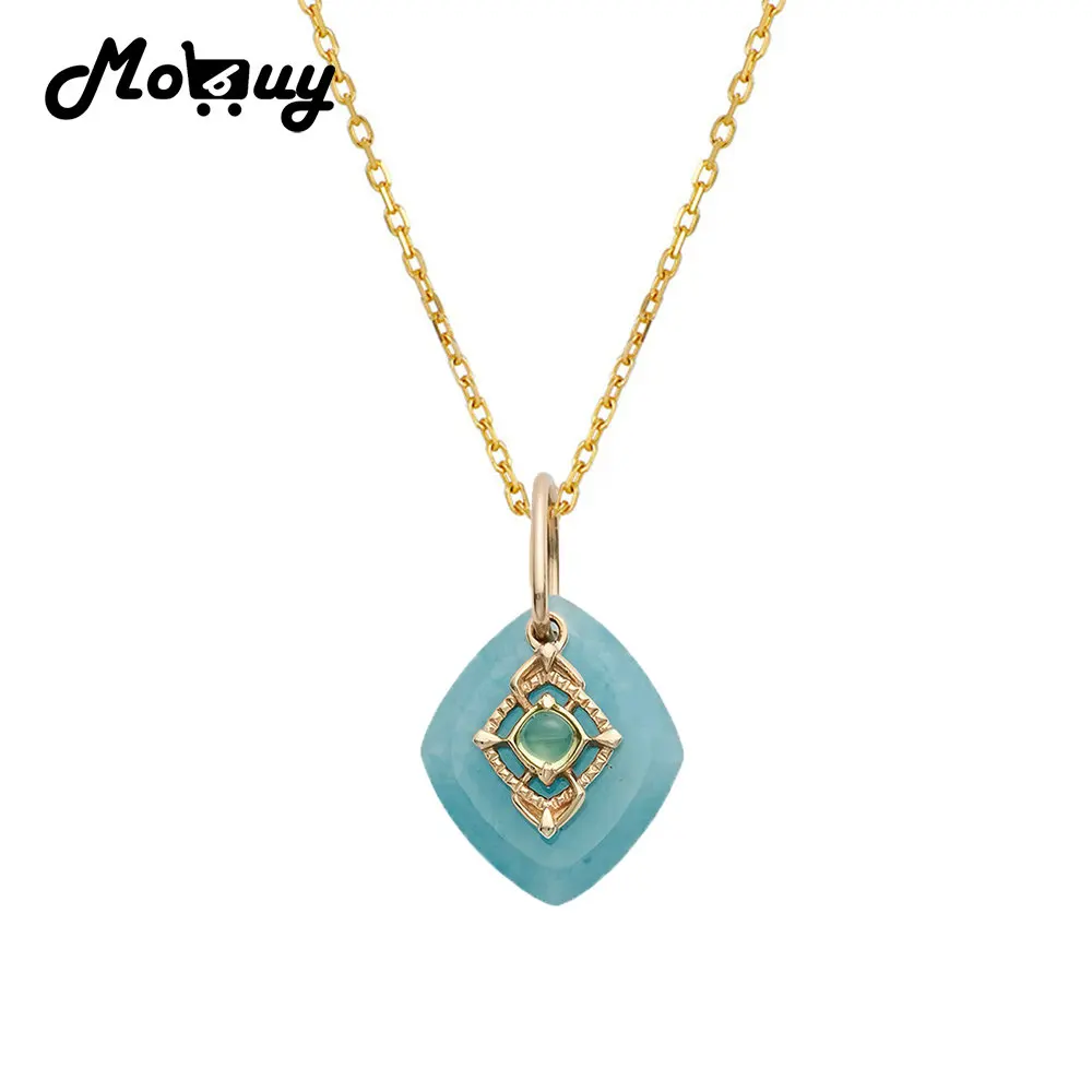 

MOBUY натуральный амазонит перидот кулон ожерелье для женщин Consise Style стерлингового серебра 925 пробы позолоченные ювелирные изделия