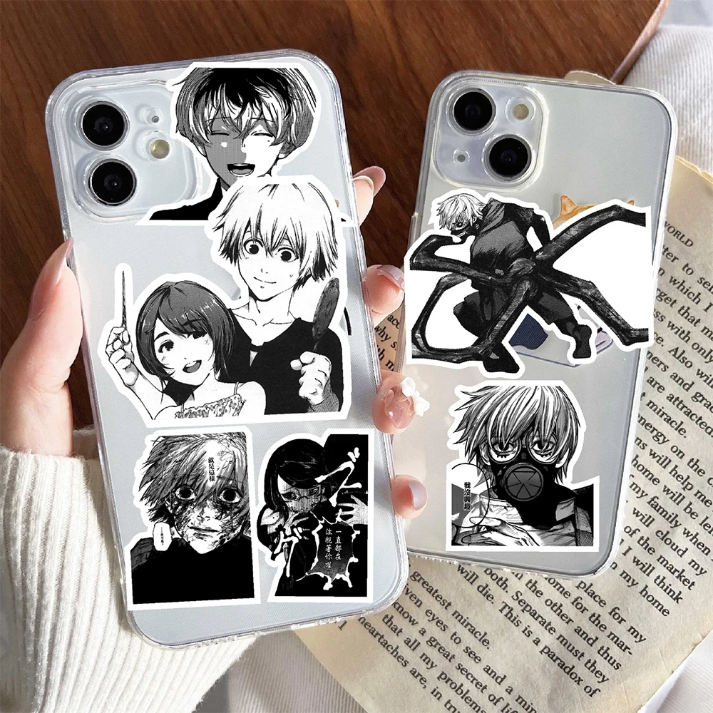 Pegatinas de Anime Tokyo Ghoul para motocicleta, calcomanías de dibujos animados, color blanco y negro, Kaneki Ken, Skateboard, teléfono, coche, Manga, 10/30/67 piezas