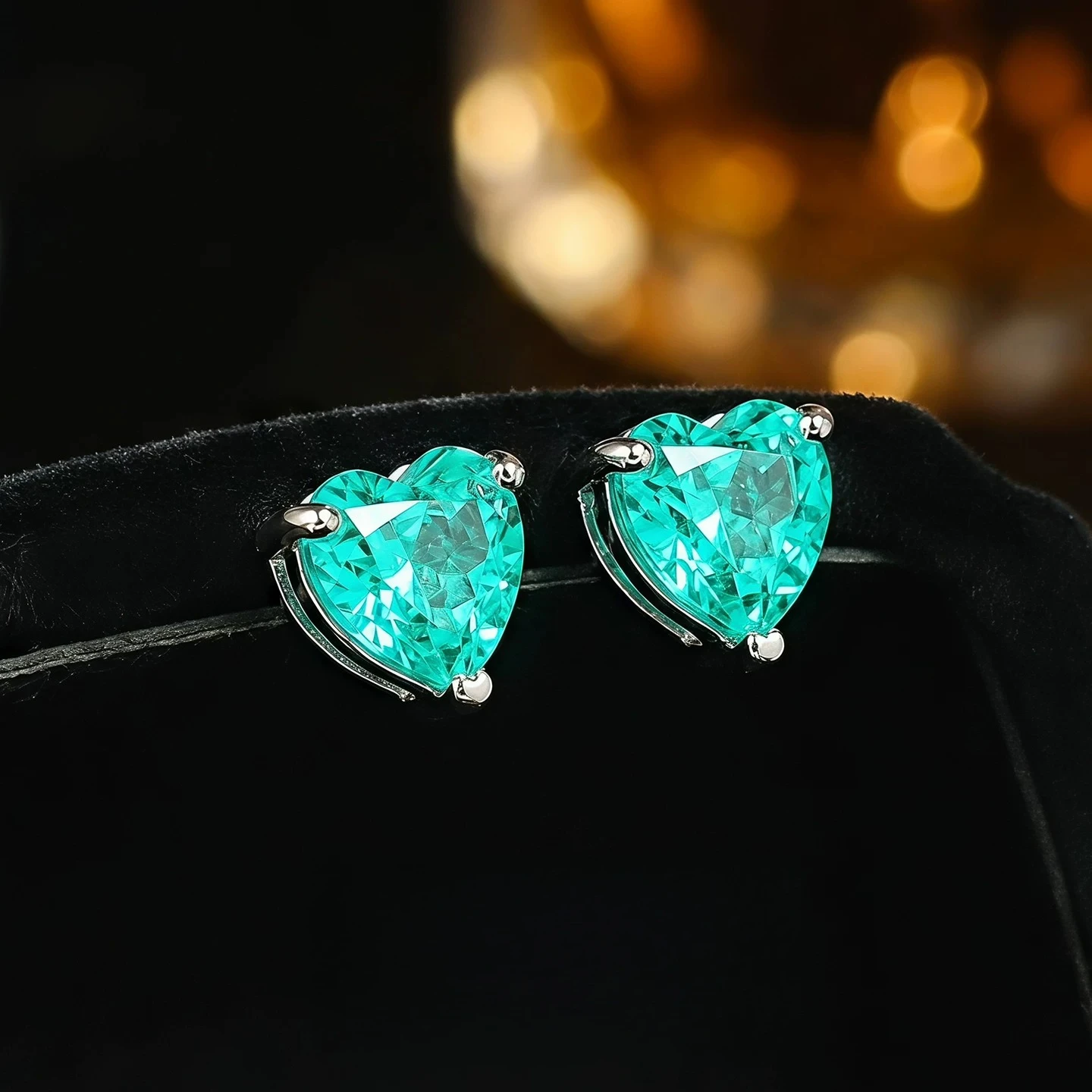 S925 Silver Ear Nail Paraiba Color 6 * 6mm Heart Shaped Zircon Inlaid Fashion Love Women's Jewelry view 5