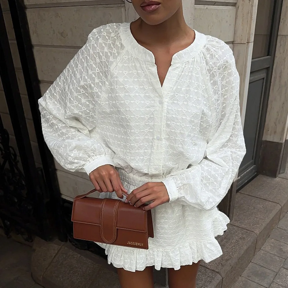 Bornladies 2026 Spring Embroidered Short Cotton Dress New Style Love Pattern Embroidered Shoulder Sleeve Retracted A-line Dress