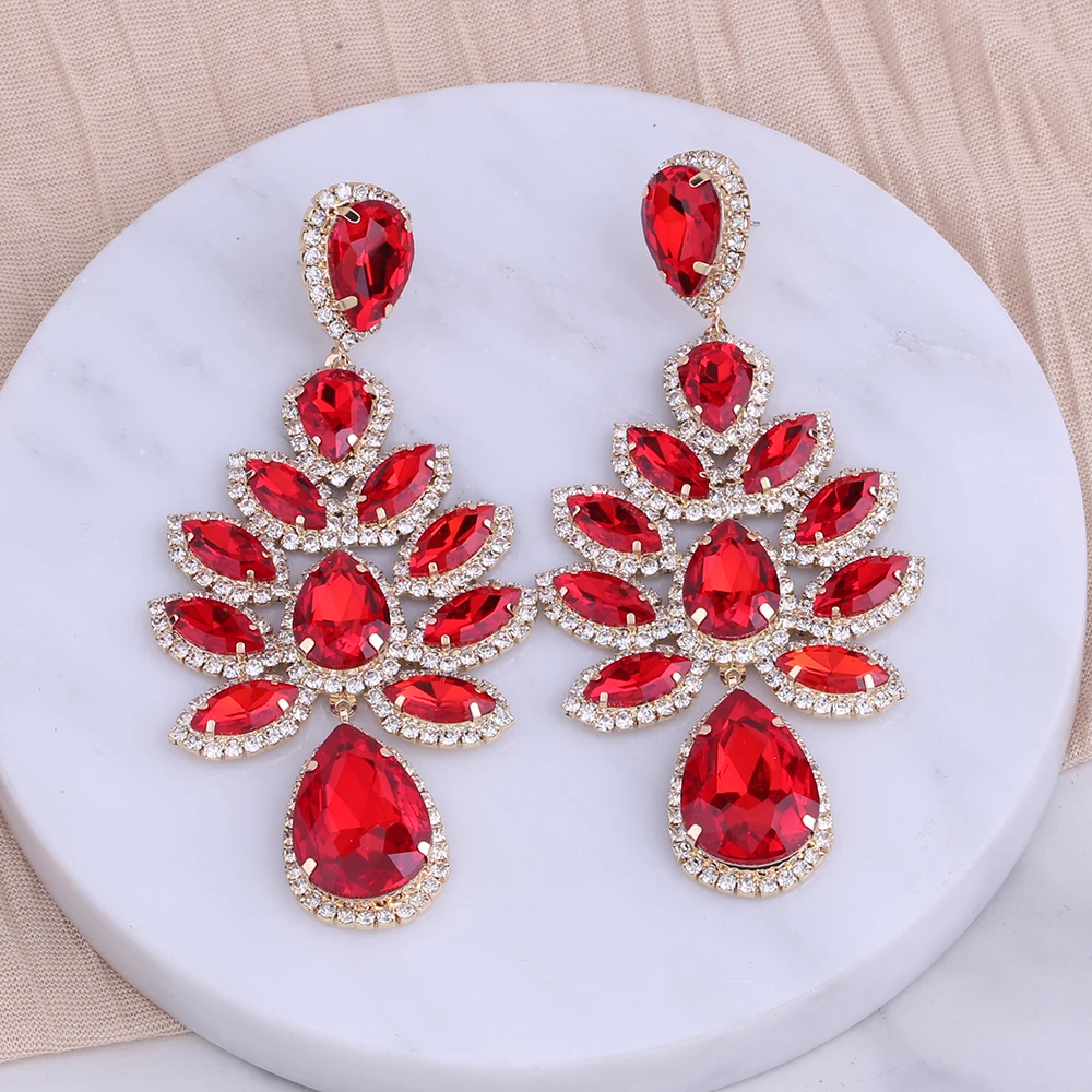 New Novelty Design Shiny Rhinestone Flowers Dangle Earrings For Women Fashion Jewlery Evening Dress Statement Earrings Accessory