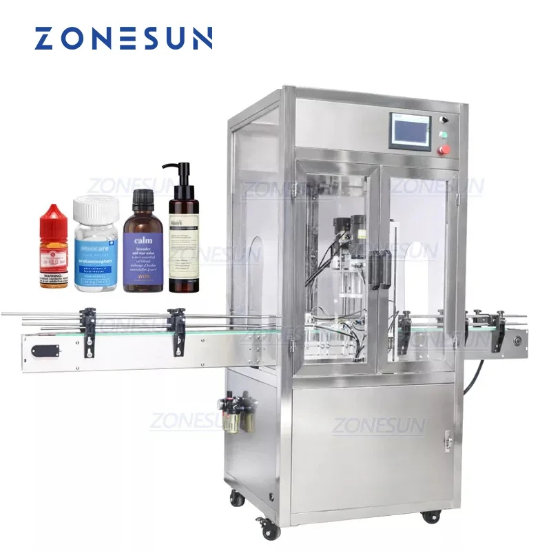 ZONESUN ZS-XG440DC Automatic Bottle Cap Screw Capping Machine Dropper Sprayer Bottle For Production Line with Dust Cover