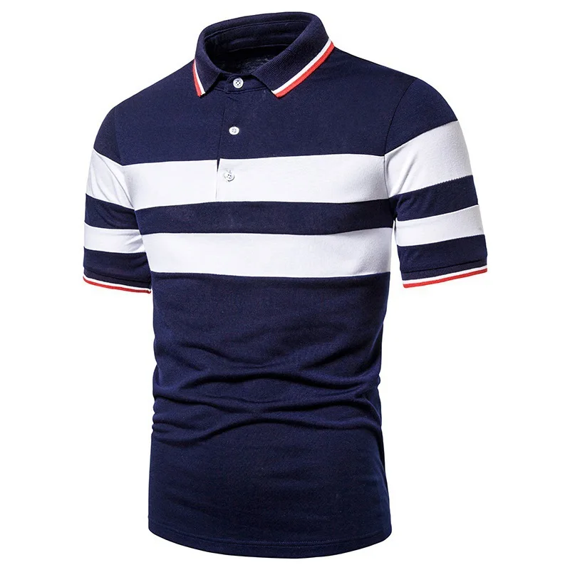 Summer Men\'s Polo Shirt T-shirt Casual Color Matching Lapel Short Sleeved Sports Shirt Men\'s Top