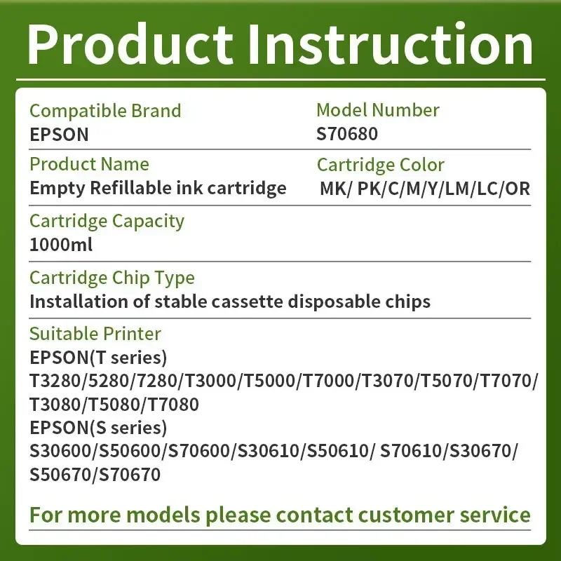 Compatibele Epson S70680 Cartridges T3280/T5280/T7280/T3000/T5000/T7000/T3070 Navulling Cartridges Voor Printers Met Chips