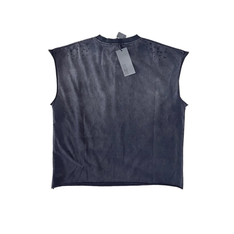 Good Quality Loose Vintage SATOSHI Sleeveless T Shirt Men Woman Fashion Vest  Washed Black Pink Oversize Streetwear