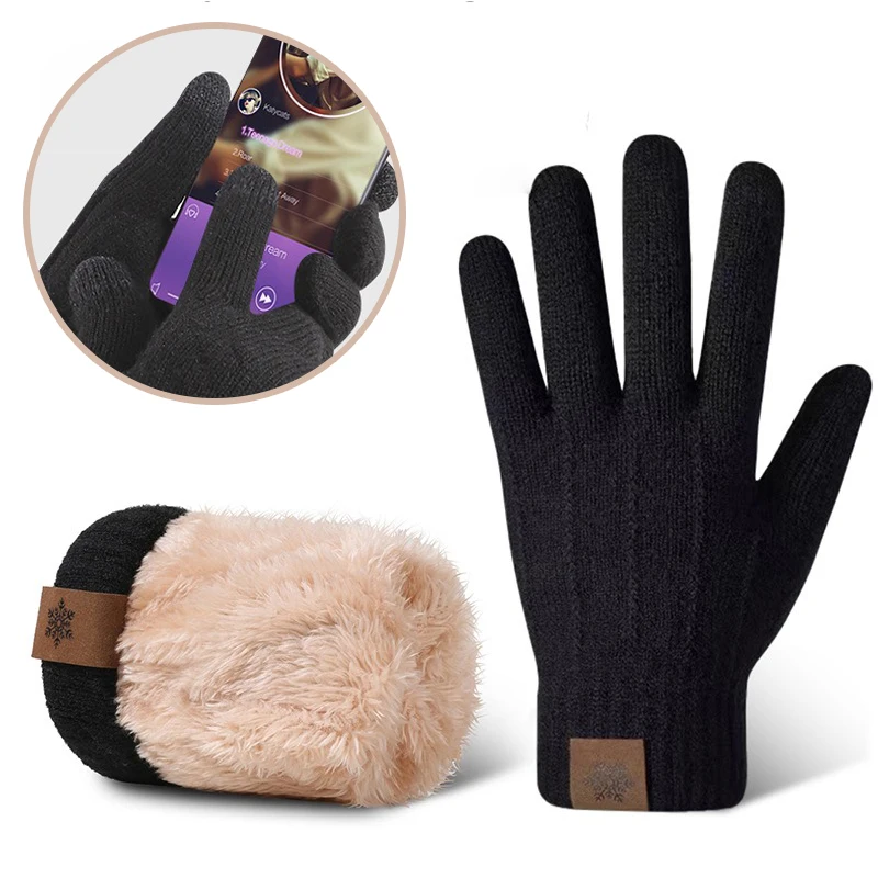 

Touch Screen Gloves for Men Women, Winter Warm Flece Lined Knit Gloves, Stretchable Thickened Skiing Travel Gloves
