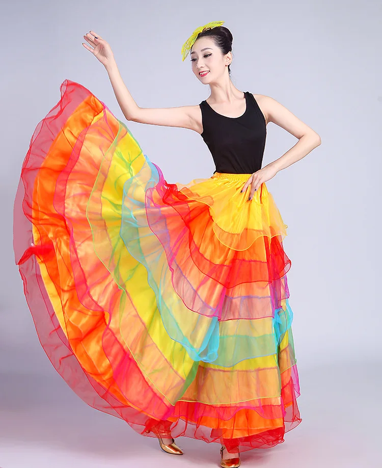 1 stks/partij vrouw mode spaanse stierenvechten lange rok dame kleurrijke flamenco dansen lange rok