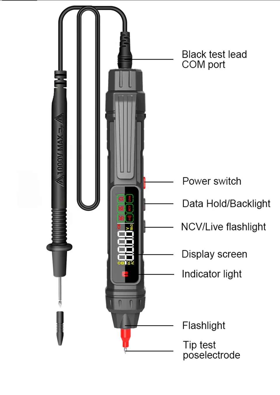 Smart Digital Multimeter Berührungsloser Spannungsdetektor Stift Auto Range Resistance NCV Hochpräziser Multimetro Voltmeter Tester – Detail 16