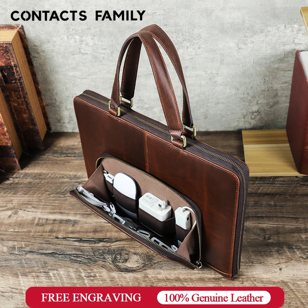 

CONTACT'S FAMILY Сумка для ноутбука из натуральной кожи для ноутбука 14-дюймовая мужская деловая сумка для документов формата А4 Folio для Macbook Pro 14,2 Сумка