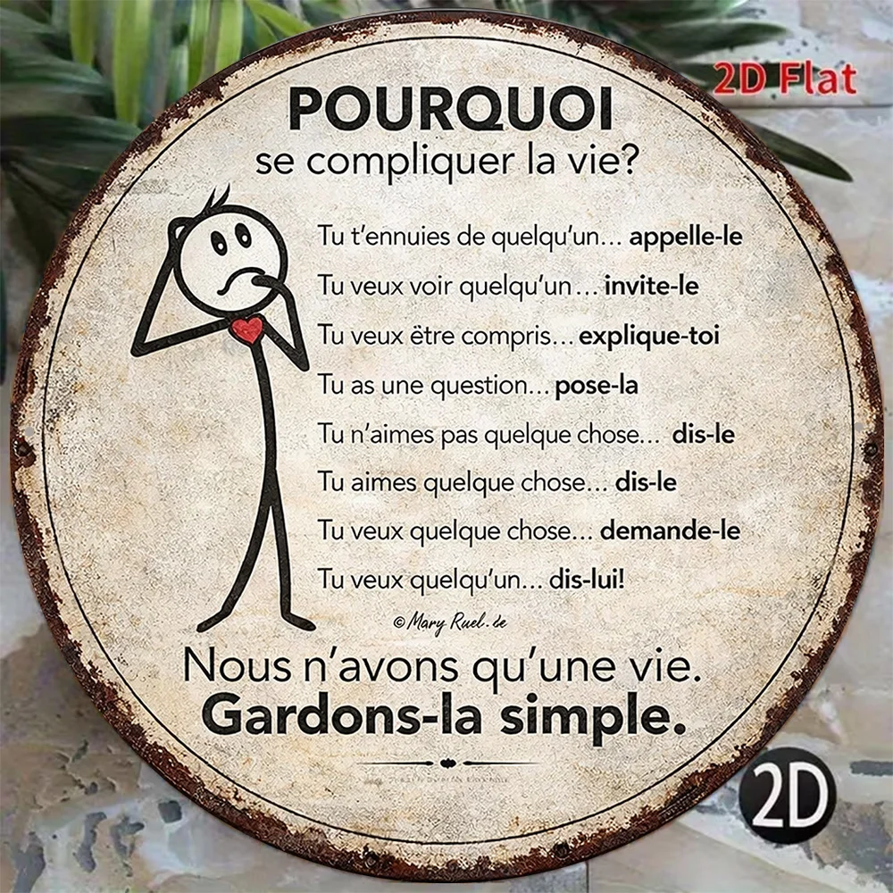 2D Flat - 1pc 8*8In/20X20Cm 2D Flat Round Sign, Vintage Plaque about 